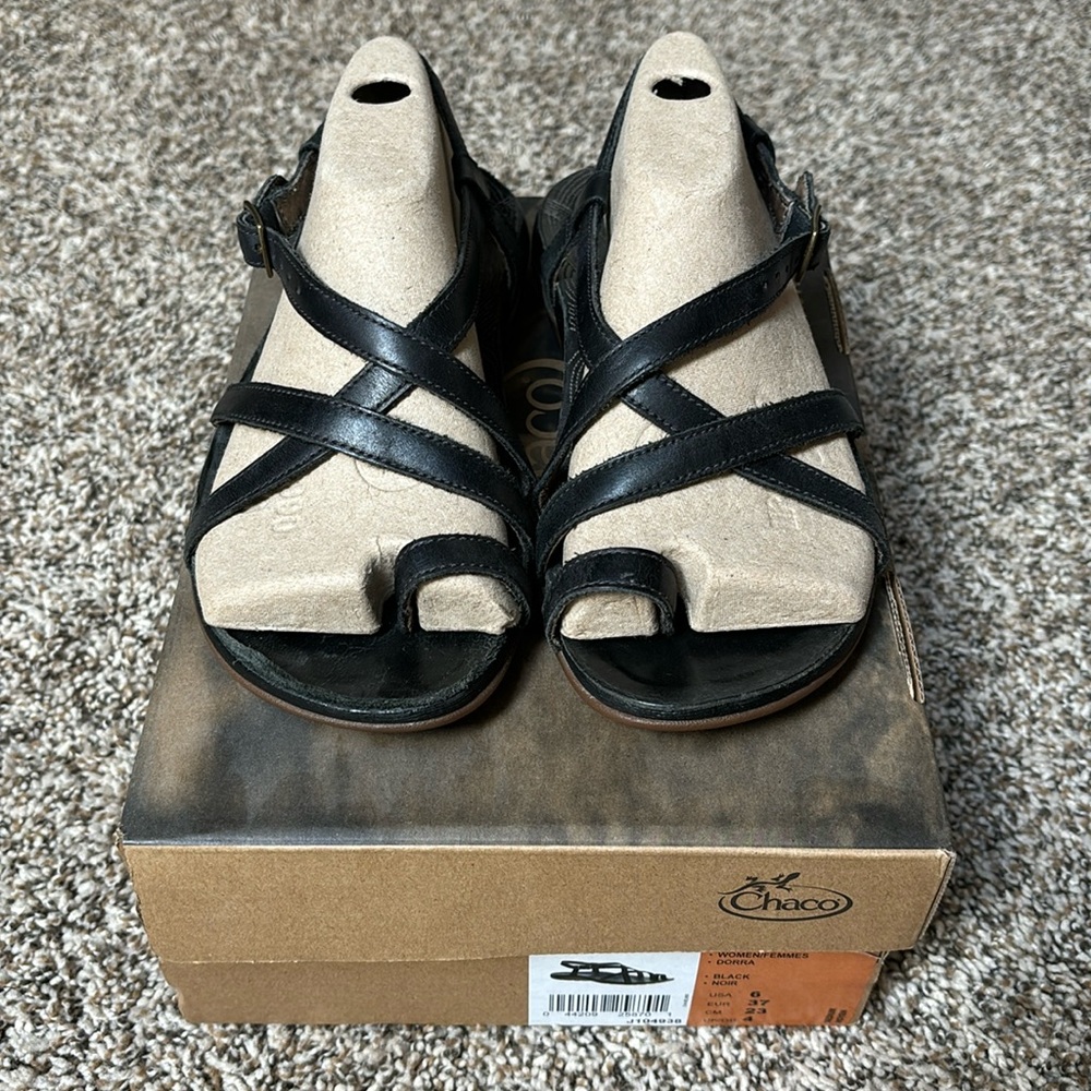 Black Leather Chaco Sandals